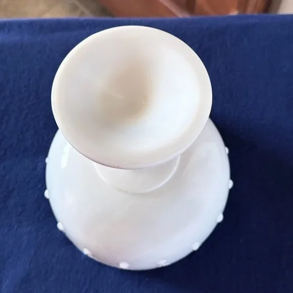 Vintage Indiana Glass Milk Glass Teardrop Pedestal Bowl Scalloped Compote Bowl - Picture 5 of 6